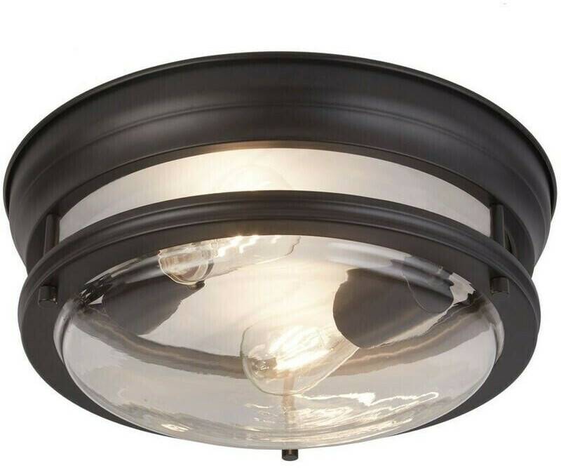 Searchlight Glasgow ceiling light with glass shade, IP44 black